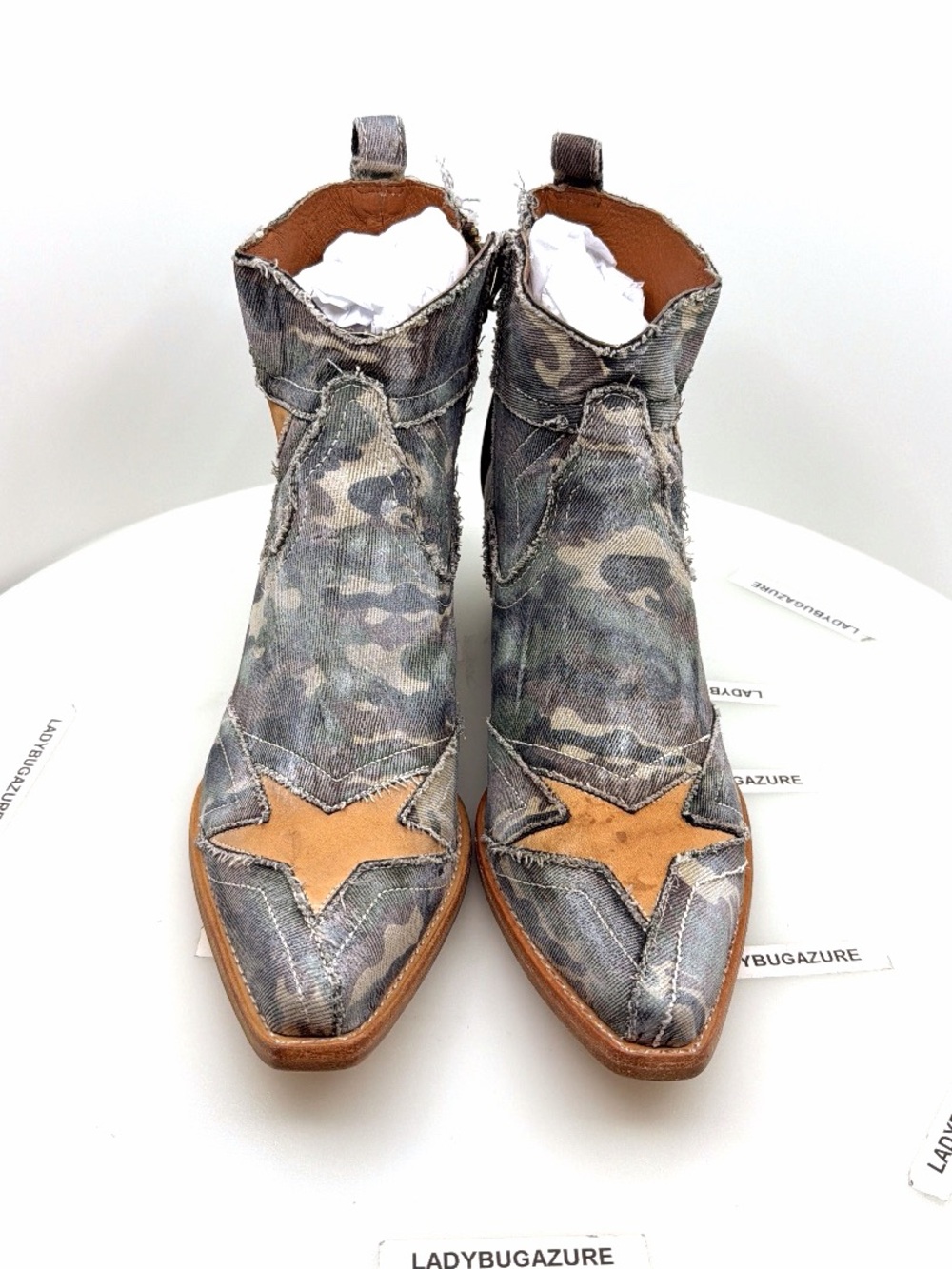 NIB Dan Post Women’s LAD 6 DENIM Camo Stardust Snip Toe Ankle Boots - Size 7